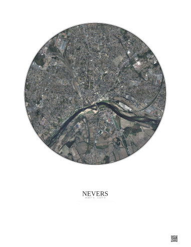 Affiche Nevers – Poster vue satellite 2.5km Couleur | Gravura – Fond clair
