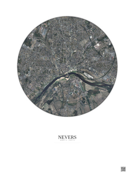 Affiche Nevers – Poster vue satellite 2.5km Couleur | Gravura – Fond clair