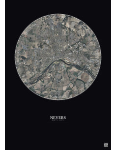 Affiche Nevers – Poster vue satellite 5km Couleur | Gravura – Fond foncé