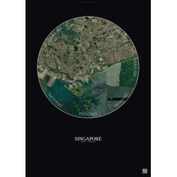 Affiche Singapore – Poster vue satellite 10km Couleur | Gravura – Fond foncé