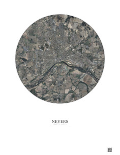 Affiche Nevers – Poster vue satellite 5km Couleur | Gravura – Fond clair