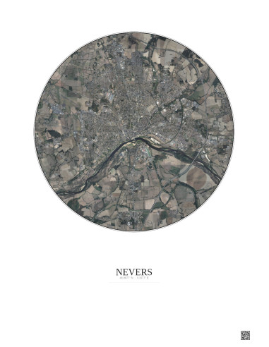 Affiche Nevers – Poster vue satellite 5km Couleur | Gravura – Fond clair