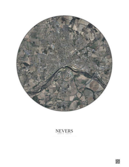 Affiche Nevers – Poster vue satellite 5km Couleur | Gravura – Fond clair
