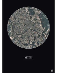 Affiche Nevers – Poster vue satellite 10km Couleur | Gravura – Fond foncé