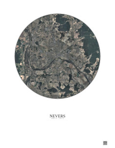 Affiche Nevers – Poster vue satellite 10km Couleur | Gravura – Fond clair