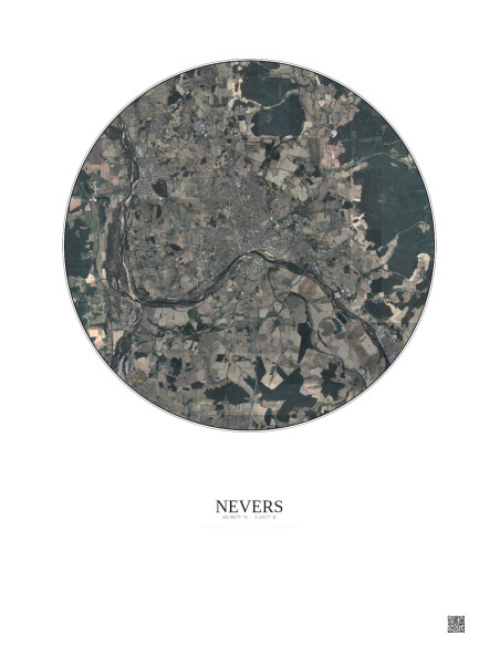 Nevers Satellite View Poster 10km Color | Gravura – Light background