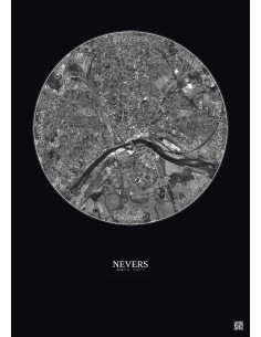 Affiche Nevers – Poster vue satellite 2.5km N&B | Gravura – Fond foncé