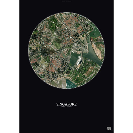 Affiche Singapore – Poster vue satellite 2.5km Couleur | Gravura – Fond foncé