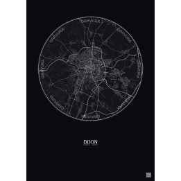 Affiche Dijon – Poster carte de ville 10km | Gravura – Fond foncé
