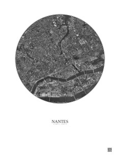 Affiche Nantes – Poster vue satellite 2.5km N&B | Gravura – Fond clair