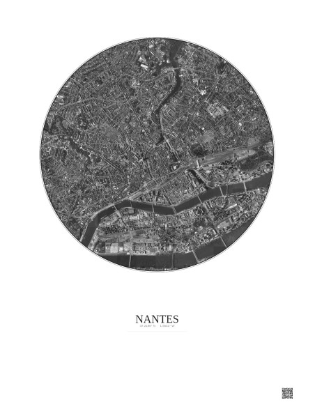 Affiche Nantes – Poster vue satellite 2.5km N&B | Gravura – Fond clair