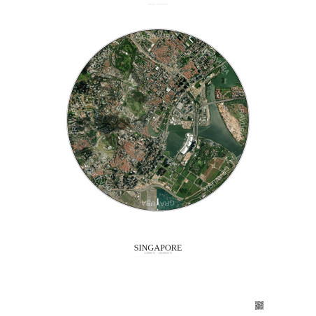 Affiche Singapore – Poster vue satellite 2.5km Couleur | Gravura – Fond clair