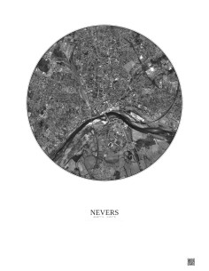 Affiche Nevers – Poster vue satellite 2.5km N&B | Gravura – Fond clair