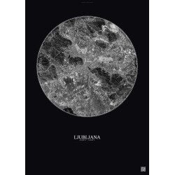 Affiche Ljubljana – Poster vue satellite 10km N&B | Gravura – Fond foncé