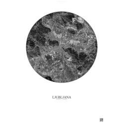 Affiche Ljubljana – Poster vue satellite 10km N&B | Gravura – Fond clair
