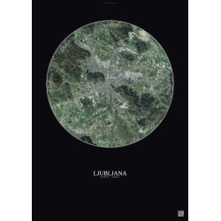 Affiche Ljubljana – Poster vue satellite 10km Couleur | Gravura – Fond foncé