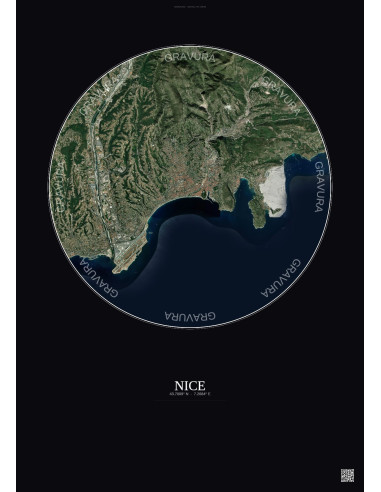 Affiche Nice – Poster vue satellite 10km Couleur | Gravura – Fond foncé