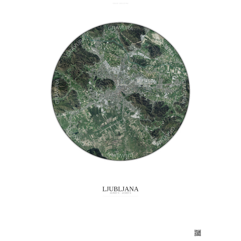 Ljubljana Satellite View Poster 10km Color | Gravura – Light background