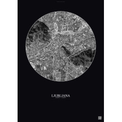 Affiche Ljubljana – Poster vue satellite 2.5km N&B | Gravura – Fond foncé