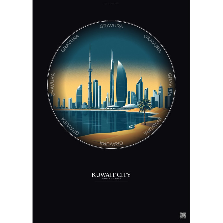 Affiche Kuwait City – Poster illustration vintage – Kuwait City | Gravura – Fond foncé