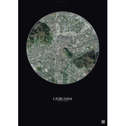 Affiche Ljubljana – Poster vue satellite 2.5km Couleur | Gravura – Fond foncé