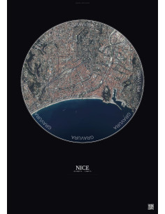 Affiche Nice – Poster vue satellite 2.5km Couleur | Gravura – Fond foncé