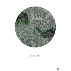 Affiche Ljubljana – Poster vue satellite 2.5km Couleur | Gravura – Fond clair