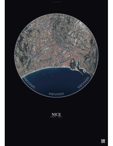 Affiche Nice – Poster vue satellite 2.5km Couleur | Gravura – Fond foncé
