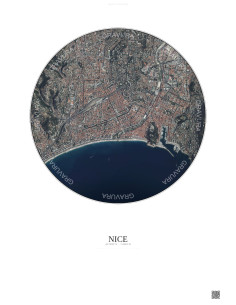 Affiche Nice – Poster vue satellite 2.5km Couleur | Gravura – Fond clair