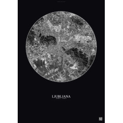 Affiche Ljubljana – Poster vue satellite 6km N&B | Gravura – Fond foncé