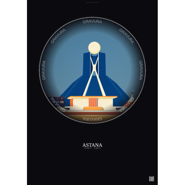 Affiche Astana – Poster illustration vintage – Astana | Gravura – Fond foncé
