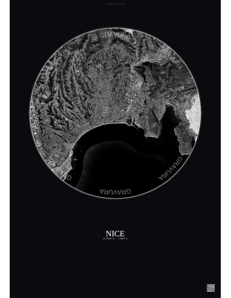 Nice Satellite View Poster 6km B&W | Gravura – Dark background