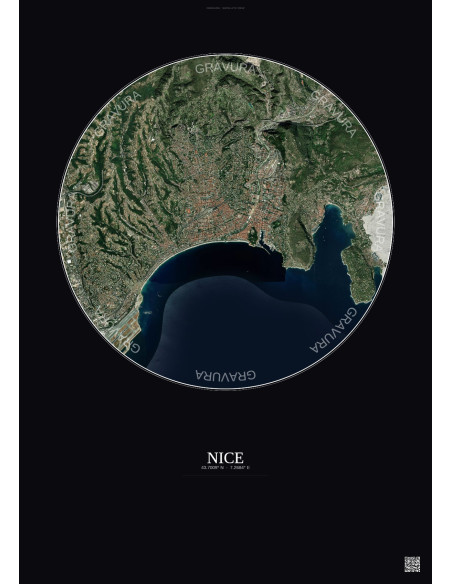Affiche Nice – Poster vue satellite 6km Couleur | Gravura – Fond foncé