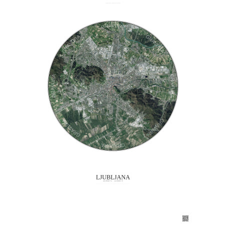 Ljubljana Satellite View Poster 6km Color | Gravura – Light background