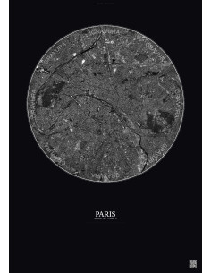 Affiche Paris – Poster vue satellite 10km N&B | Gravura – Fond foncé