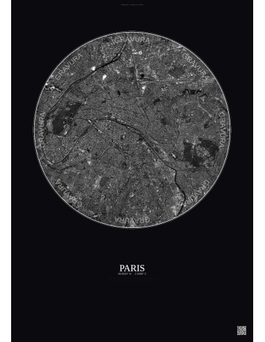 Affiche Paris – Poster vue satellite 10km N&B | Gravura – Fond foncé