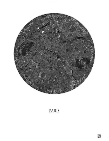 Affiche Paris – Poster vue satellite 10km N&B | Gravura – Fond clair
