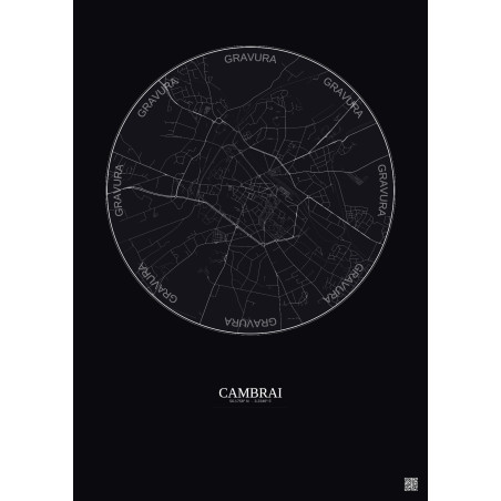 Affiche Cambrai – Poster carte de ville 2.5km | Gravura – Fond foncé