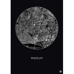 Affiche Bratislava – Poster vue satellite 2.5km N&B | Gravura – Fond foncé