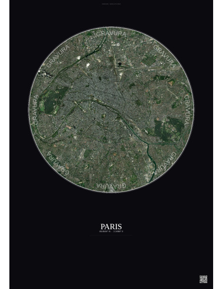 Affiche Paris – Poster vue satellite 10km Couleur | Gravura – Fond foncé