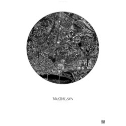 Affiche Bratislava – Poster vue satellite 2.5km N&B | Gravura – Fond clair