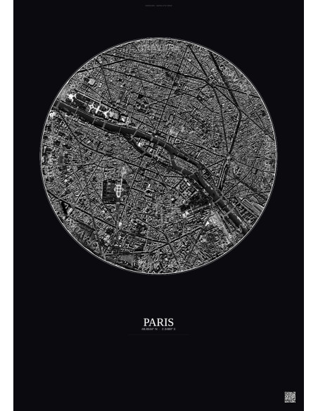 Affiche Paris – Poster vue satellite 2.5km N&B | Gravura – Fond foncé
