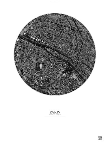 Affiche Paris – Poster vue satellite 2.5km N&B | Gravura – Fond clair