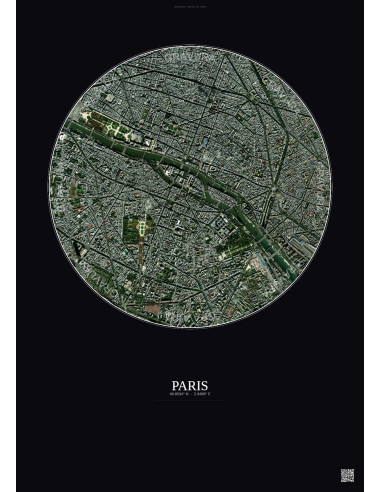 Affiche Paris – Poster vue satellite 2.5km Couleur | Gravura – Fond foncé