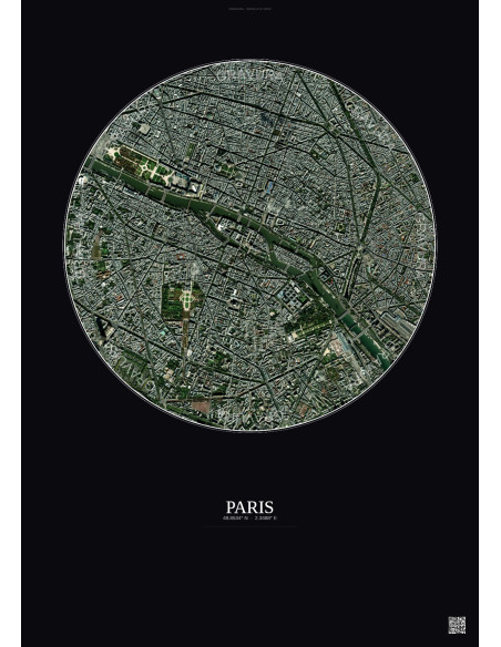 Affiche Paris – Poster vue satellite 2.5km Couleur | Gravura – Fond foncé