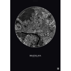 Affiche Bratislava – Poster vue satellite 6km N&B | Gravura – Fond foncé