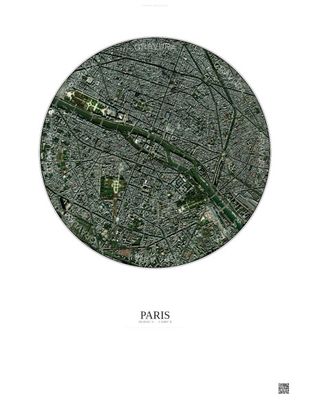 Affiche Paris – Poster vue satellite 2.5km Couleur | Gravura – Fond clair