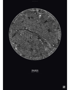 Affiche Paris – Poster vue satellite 6km N&B | Gravura – Fond foncé