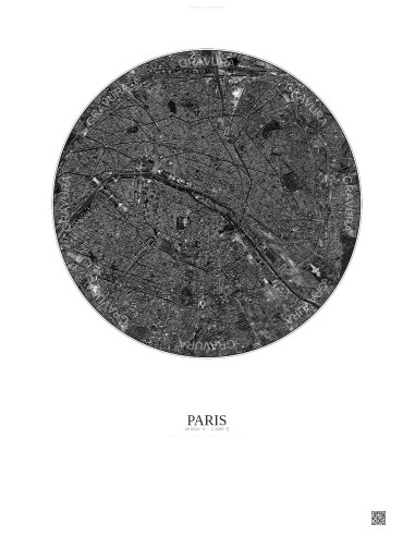 Affiche Paris – Poster vue satellite 6km N&B | Gravura – Fond clair