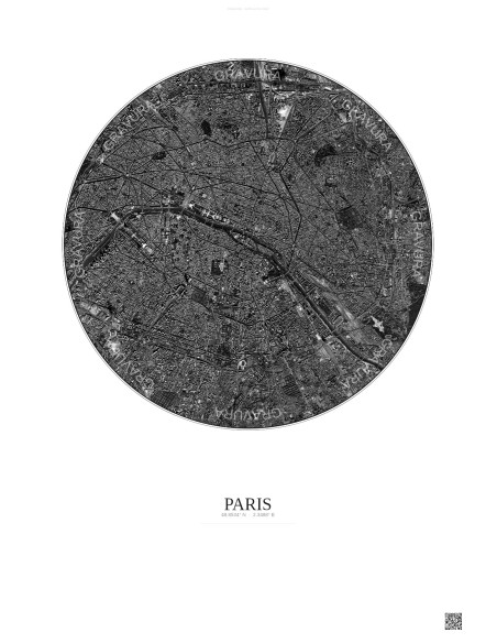 Affiche Paris – Poster vue satellite 6km N&B | Gravura – Fond clair